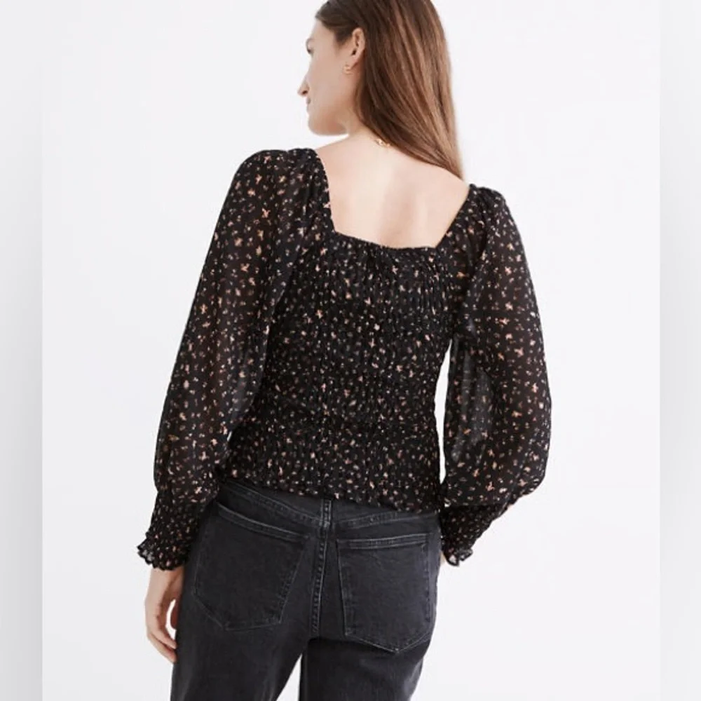 (Re)sourced Georgette Lucie Bubble-Sleeve Smocked Top in Stem Scatter Size Small - Picture 3 of 13